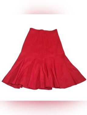 New J Crew Women Gwyneth Flounce Slip Skirt 4 Red Linen Blend Lined Office Siren